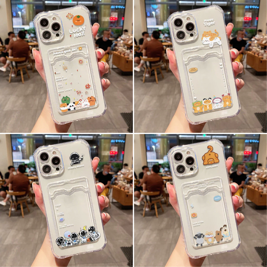 Clear ซองใส่การ์ด case for iPhone 17 16 11 13 15 12 14 Pro Max X XS Max XR XS Max 14 Plus เคสโทรศัพท์ซิลิโคน TPU โปร่งใส