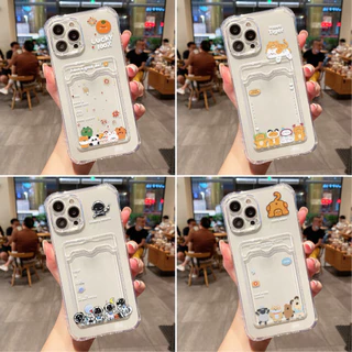 Clear ซองใส่การ์ด case for iPhone 17 16 11 13 15 12 14 Pro Max X XS Max XR XS Max 14 Plus เคสโทรศัพท์ซิลิโคน TPU โปร่งใส