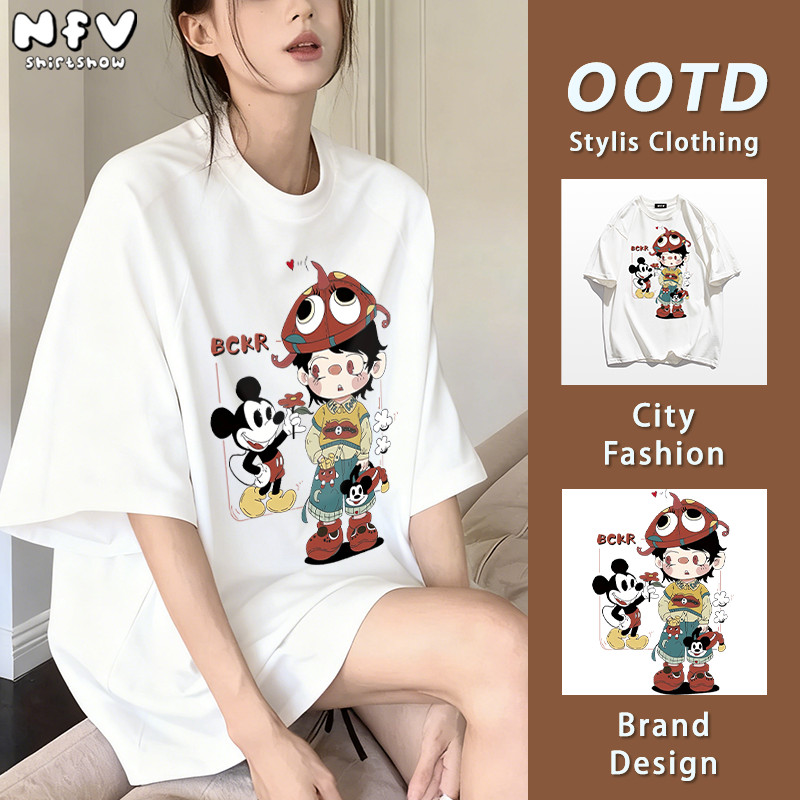 【จัดส่ง 24 ชั่วโมง】 NFV ใหม่ล่าสุด✨Mickey Mouse แขนสั้นคอกลม100% คอตตอน ระบายอากาศ YG4289