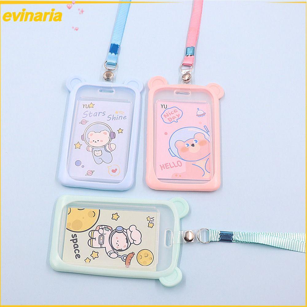 EVINARIA 1PCS ฝาครอบบัตรประจำตัว พร้อมสายคล้องคอ