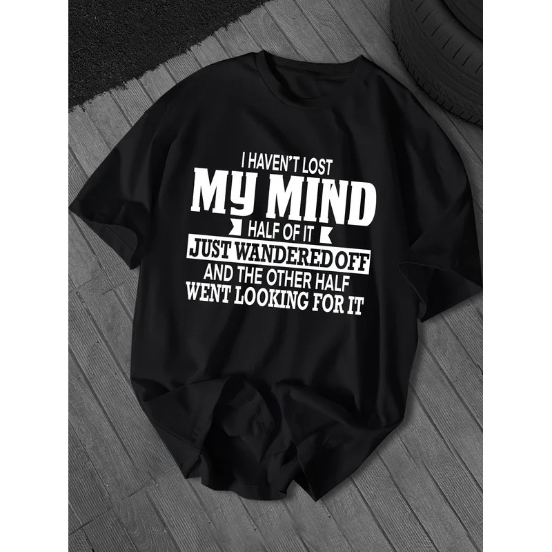 Large Size Crew Neck Men's Alphabet Slogan Casual Short Sleeve T-Shirt