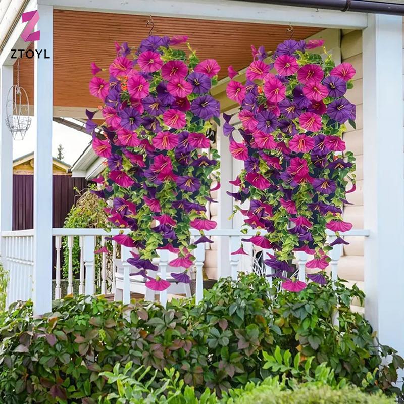 Null ประดิษฐ์ Morning Glory แขวนผนังจําลองดอกไม้หวายตกแต่งบ้านกลางแจ้งงานแต่งงาน Garden Yard Decor null