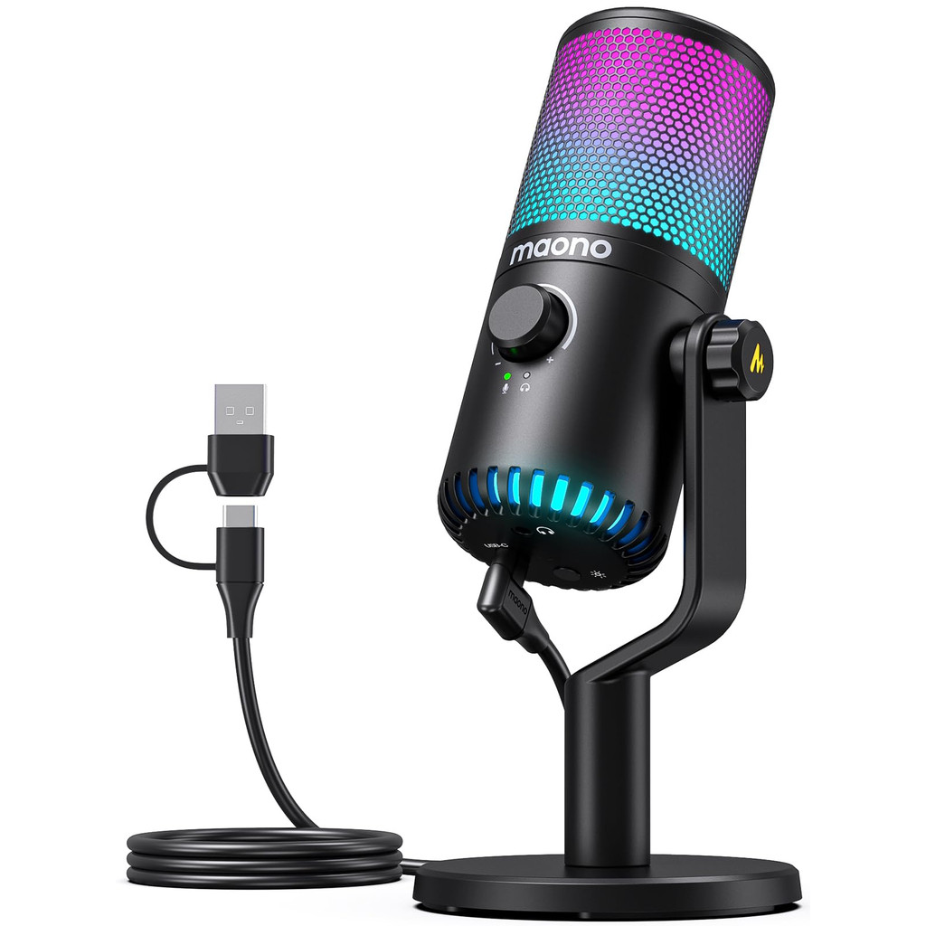 ไมโครโฟนคอนเดนเซอร์ USB MAONO ไมโครโฟนเกมมิ่ง  
ไมโครโฟน PC ซอฟต์แวร์เฉพาะ RGB ไฟ LED ปุ่มปิดเสียง  
