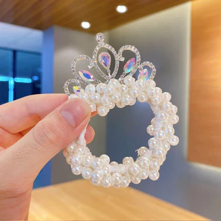 ยางรัดผมรูปมงกุฎเจ้าหญิง ยางรัดผมประดับคริสตัล ยางรัดผมมุก ยางรัดผมสำหรับเด็กผู้หญิง ยืดหยุ่นสูง