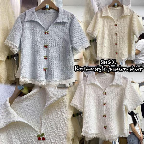 Chili#เสื้อแขนสั้นผู้หญิง ตกแต่งด้วยลูกไม้ คอวี ทรงเข้ารูปลำลอง เหมาะสำหรับฤดูใบไม้ผลิ/ฤดูร้อน ปี 2026#w708