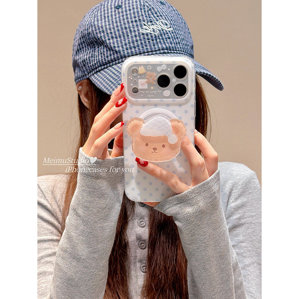 Ins Simple Polka Dot Bear Bracket Samsung s25fe เคสโทรศัพท์ s25 s23ultra Bracket s21+/ s24/a55/a15 Creative Shock-proof a16/a56/a33 Hard Case a05s/a34 รวมทุกอย่าง a53 ราคา ถูกที่สุด ดีลบีเคเค แกลเลอรีภาพที่ 3