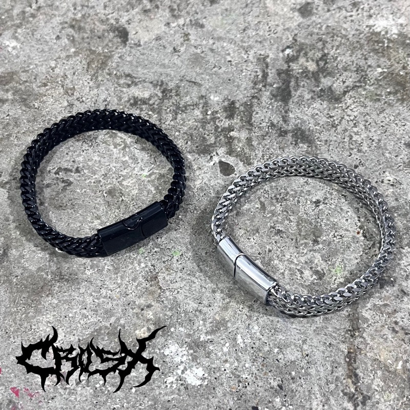 HAUM BRACELET / CHAIN BRACELET MAGNET STRAP SILVER DOUBLE LAYER CHAIN BRACELET BLACK TITANIUM BRACEL