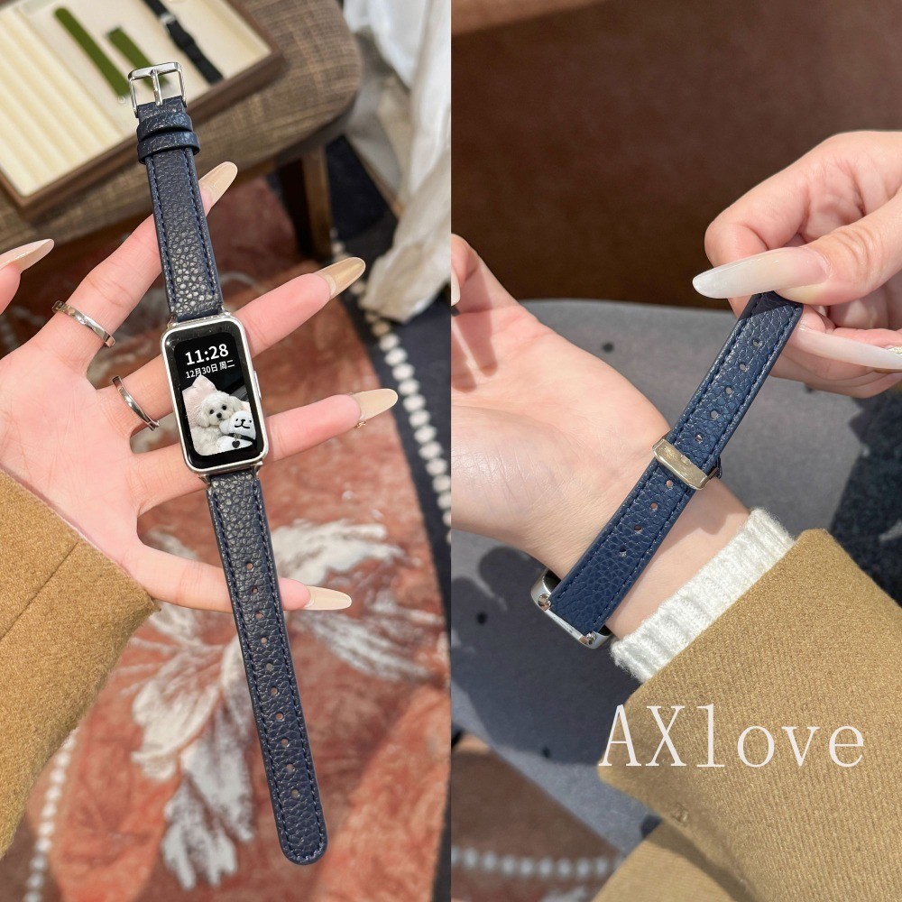 สายนาฬิกาหนังลายลิ้นจี่สําหรับ Huawei Band 11 pro 10 9 8 7 6 NFC Braclet Band สําหรับ Honor Band 9 สายรัดข้อมือ