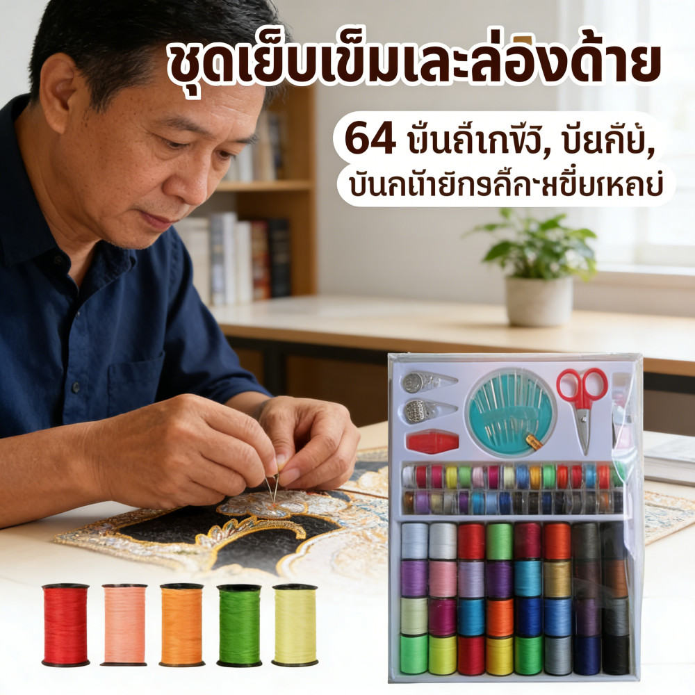 เย็บผ้าจักรเย็บผ้าสีครัวเรือนมีอุปกรณ์ชุดเย็บ64เหมาะมือ