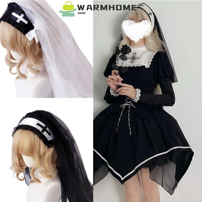 Warm ฮาโลวีน Veil หวี สไตล์ Lolita สีดำลูกไม้ พร้อม Headpiece และ Hairband
