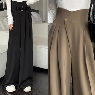 Lovito กางเกงหรูหรากางเกงเดรปกระเป๋าปุ่มธรรมดาสําหรับผู้หญิง…