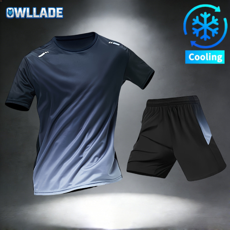OWLLADE ชุดกีฬาวิ่งสำหรับผู้ชาย แห้งไวและระบายอากาศได้ดี สีดำสีเทา