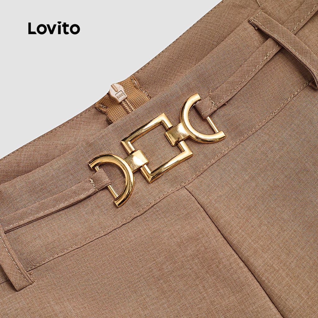 Lovito กางเกงสแล็คผู้หญิง สีคากี รุ่น L172ED805 thumbnail 3