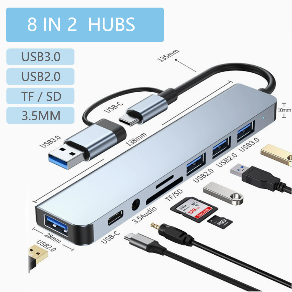 USB C Hub USB Splitter 8in1 7in1 7in2 3in1 USB Extender 4 พอร์ต USB 1 พอร์ต USBC TF/SD Card Reader เ