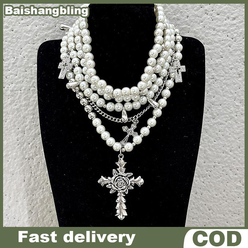 BSBL เพชรส่วนบุคคล สร้อยคอมุกครอสสำหรับผู้หญิง อารมณ์สวยงามเป็นของขวัญพิเศษ