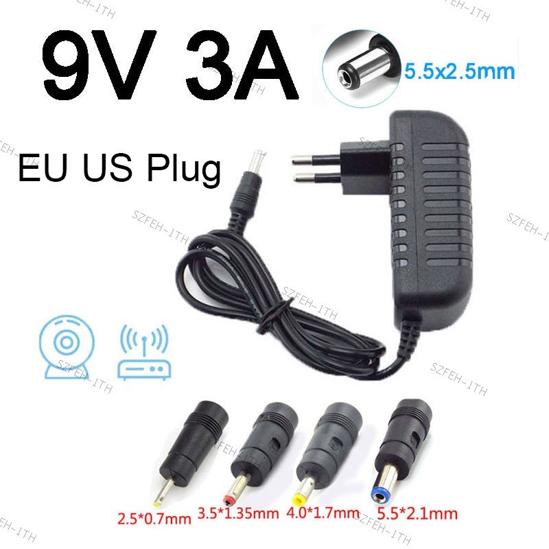 AC DC Adapter Router Converter AC 110V 240V DC 9V 3A Power Supply Charger 5.5*2.1 มม.4.0*1.7 มม.3.5*