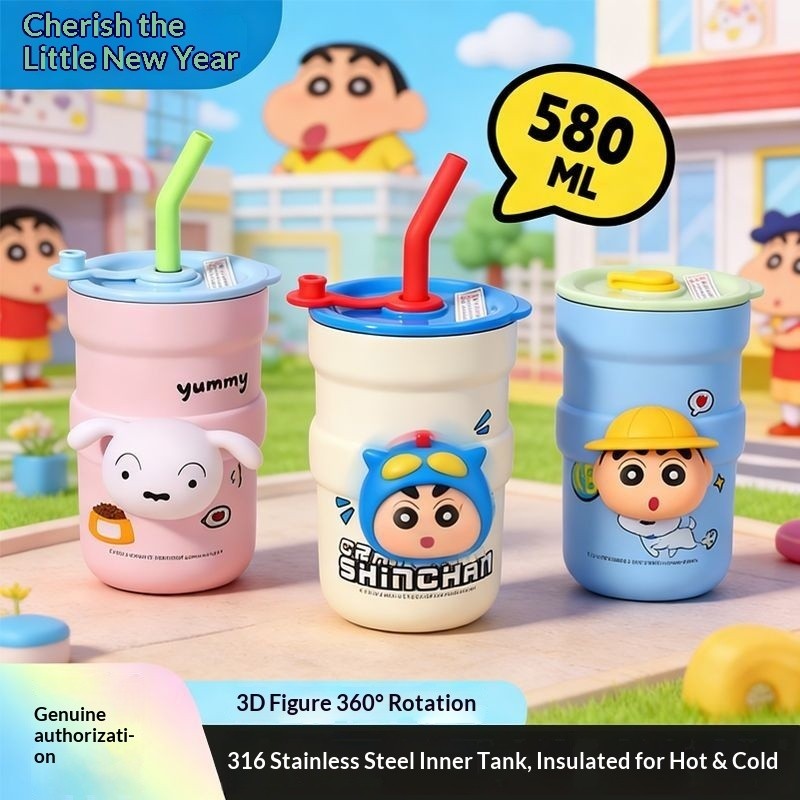 Crayon Shin-Chan แก้วเก็บความร้อนสแตนเลส สินค้าการ์ตูน น่ารักสไตล์ใหม่ ถ้วยน้ําฟางแบบพกพามูลค่าสูง