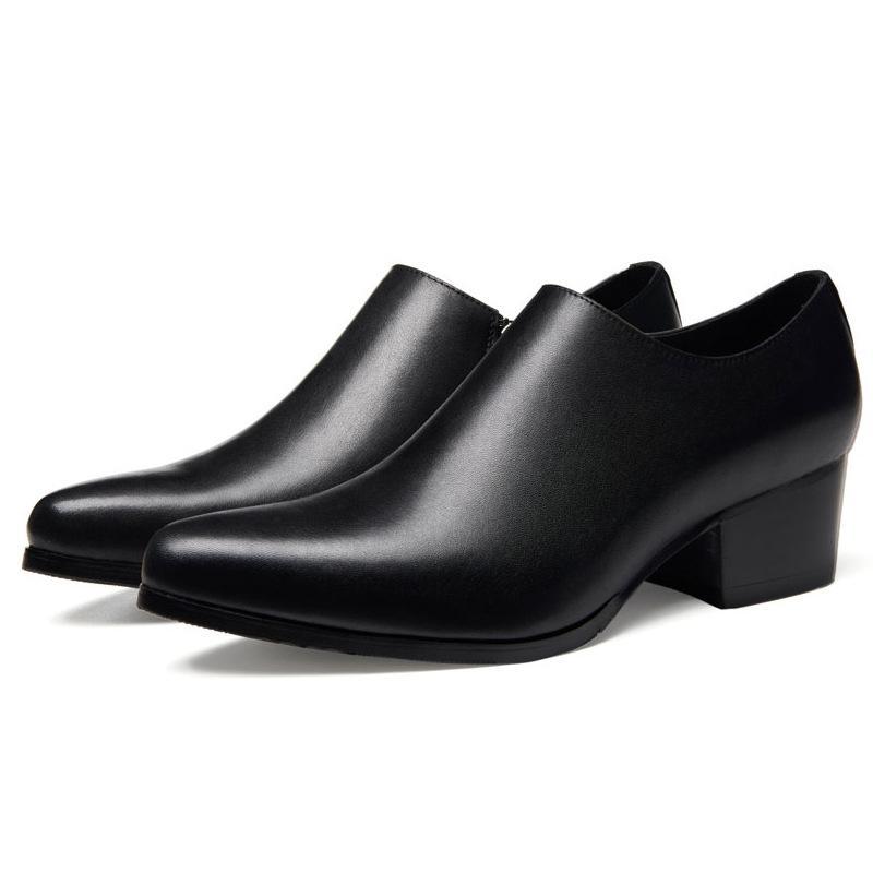 5CM/8CM Genuine Leather Handmade Shoes Men Loafers Slip On Business Casual Shoes  High Heels Dress O