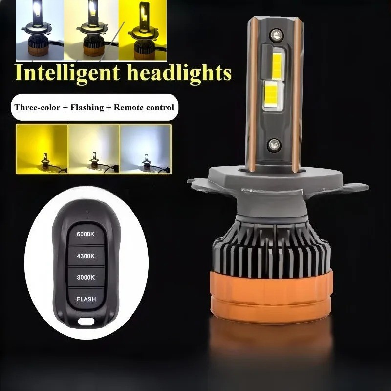 H11 Tricolor รีโมทคอนโทรล LED ไฟหน้า H4 H1 H7 H11 HB3 9005 HB4 9006 6500K 4300K 3000K สําหรับไฟหน้าร