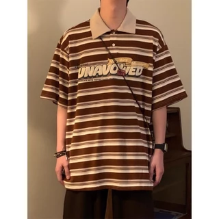 Chaistyle ญี่ปุ่น วินเทจ ลายห้าแขนส่วน สันทนาการ เสื้อยืดผู้ชาย การต่อสู้ สี ความรู้สึกของบรรยากาศ