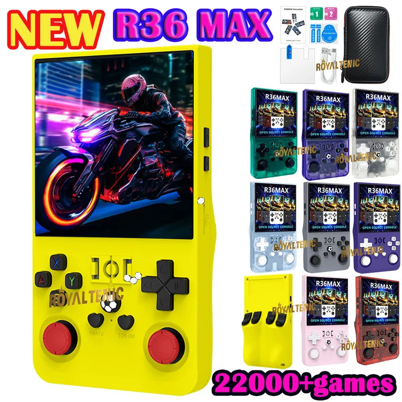 R36 Max คอนโซลเกมมือถือ 4 นิ้วหน้าจอ IPS 22000 + เกม 128G Pocket Video Player สําหรับผู้ใหญ่เด็กคลาส