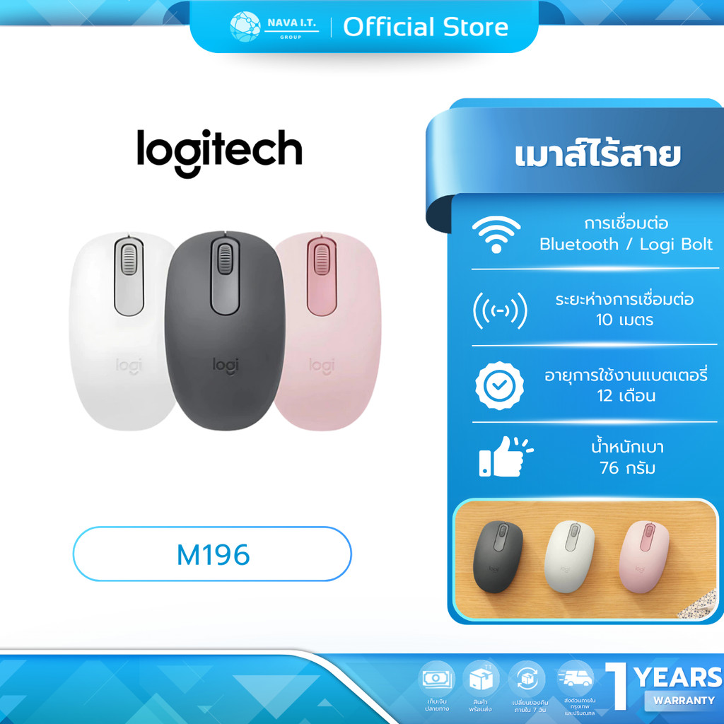 (มีส่งด่วน) LOGITECH M196 BLUETOOTH WIRELESS MOUSE เมาส์บลูทูธไร้สาย ไม่มี USB RECEIVER ประกัน 1 ปี