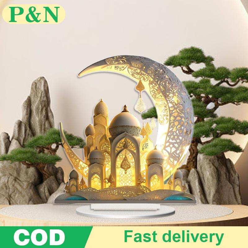 [P&N] 2D อะคริลิค Crescent Castle เครื่องประดับรอมฎอนเทศกาลตกแต่ง Eid Al-Fitr Mubarak อิสลามตารางป้า