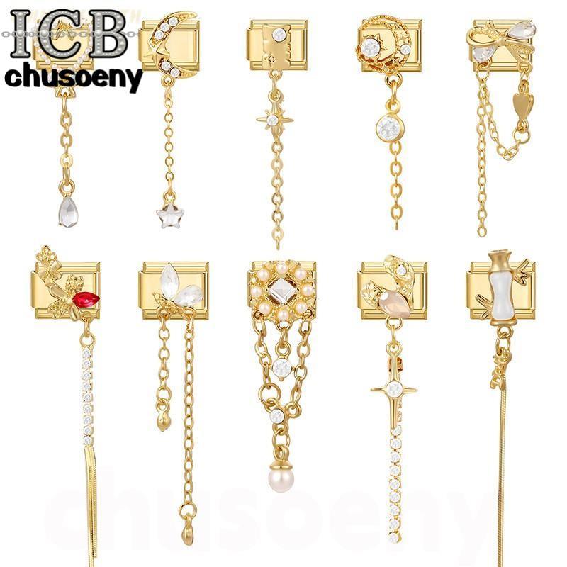 Golden Charm เพชรดวงจันทร์อิตาเลี่ยน สแตนเลส สำหรับสร้อยข้อมือ DIY สไตล์เรโทร