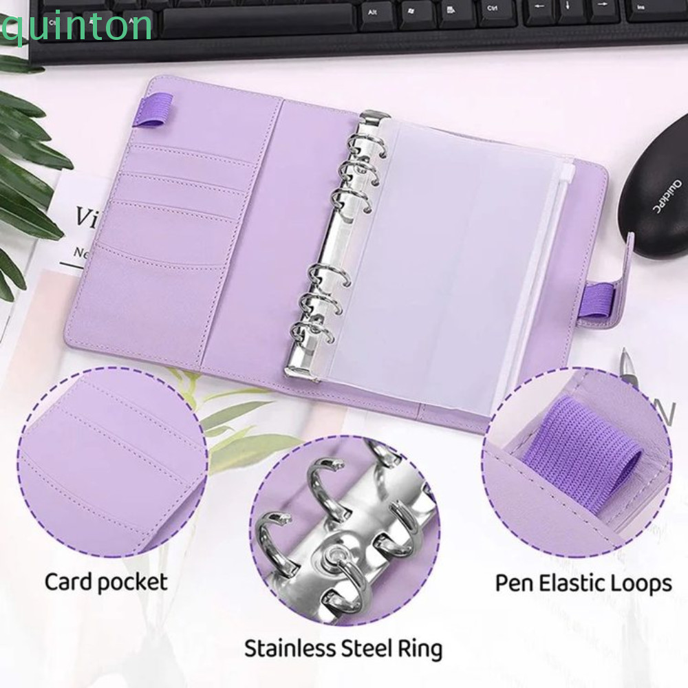 QUINNTON ปกสมุดหลวม, แฟ้ม 6 ห่วงรีฟิล A5/A6 Binder ปกโน๊ตบุ๊ค, หนัง PU นุ่มพร้อมห่วงปากกา|Color Journal Agenda Planner Cover Notes
