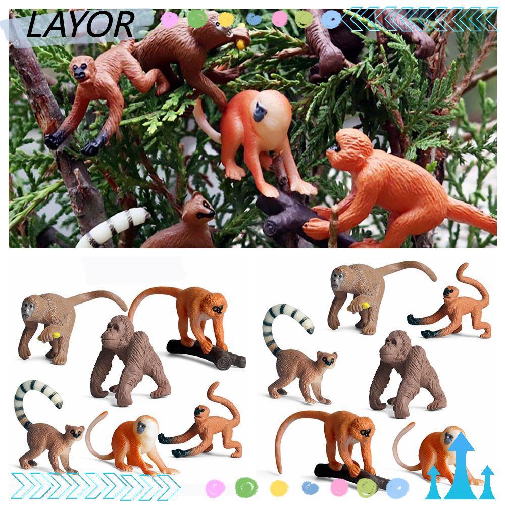 LAYOR 6PCS เหมือนจริงลิงรุ่น Zoo ฉากของขวัญจําลองที่สมจริง Gibbon Cubs
