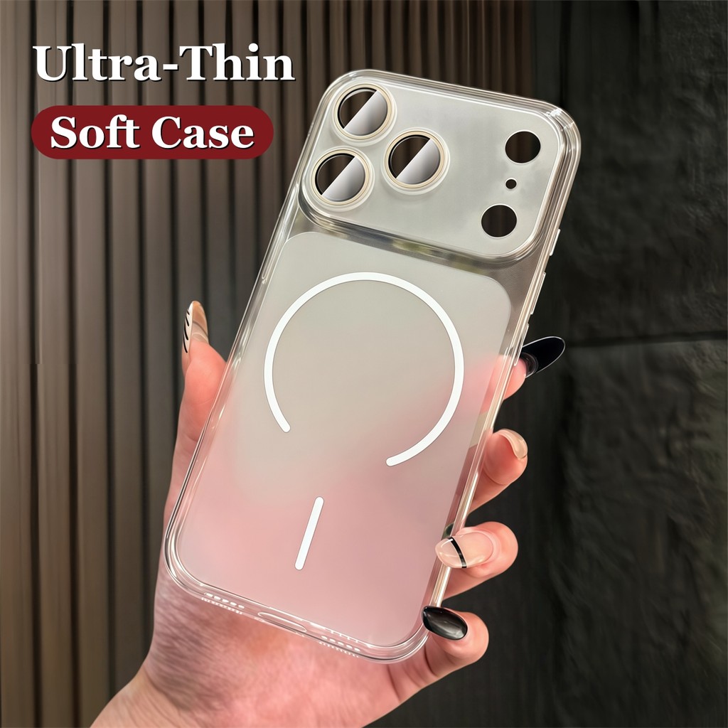 เคสโทรศัพท์เคลือบซิลิโคนอ่อนนุ่มบางเฉียบสําหรับ IPhone 17 Pro Max 13 14 15 16 Pro Max ปลอกแม่เหล็กฝาครอบกันกระแทกแบบใส