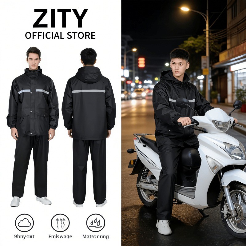 ZITY ชุดกันฝนมอเตอร์ไซค์ ชุดกันฝนกันน้ำ แถบสะท้อนแสง สำหรับผู้ชาย