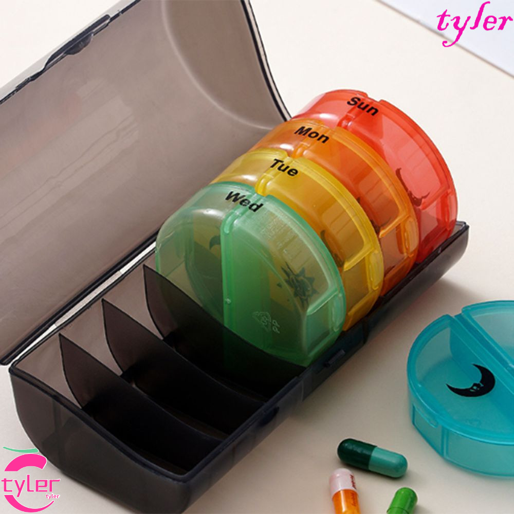 TYLER กล่องเก็บวิตามิน, ช่องใส่ AM/PM สัปดาห์ Mark 7-Day Splitter Pill Organizer, ยาแบบพกพาแบบใช้ซ้ํ
