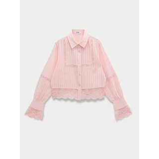 [Pomelo] เสื้อเชิ้ตแขนยาวแต่งแถบลูกไม้ / Long Sleeve Button …