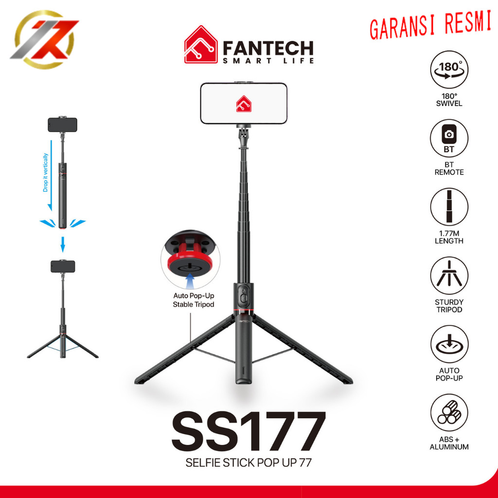 FANTECH SS177 แท่งติดโทรศัพท์ สีดํา | FANTECH SS177 ขาตั้งกล้องหมุนได้สแตนเลสเติมแสง
