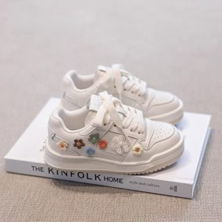 รองเท้าผ้าใบปักด้วยดอกไม้ สำหรับเด็กหญิง สวมใส่ง่ายและยืดหยุ…