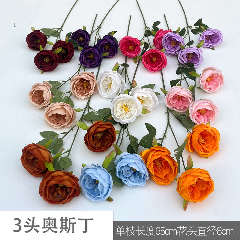 Austin Rose จําลอง 3 หัว Austin Wedding Hall ตกแต่งสดดอกไม้ปลอมความงามเชิงพาณิชย์ Chen การถ่ายภาพดอกไม้ผ้าไหม
