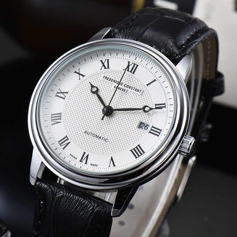 Frederique Constand Timeless Classic Minimalist แฟชั่นปฏิทินควอตซ์นาฬิกาข้อมือผู้ชายสายหนัง CONT