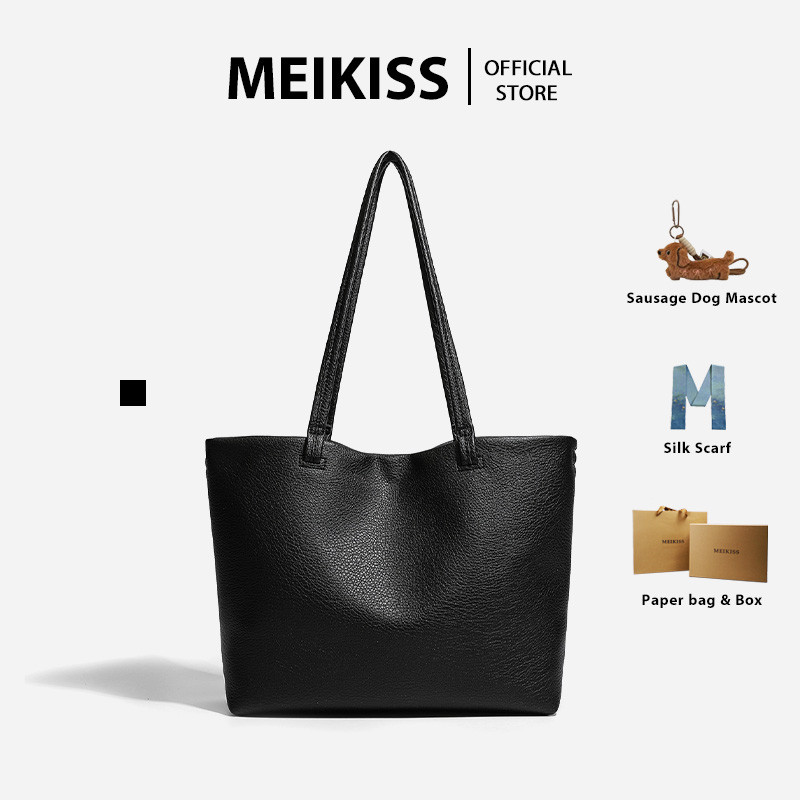 MEIKISS กระเป๋าโท้ท (Tote Bag) หนังนิ่ม ใบใหญ่ จุเยอะ ใส่คอม/A4 ได้ สไตล์มินิมอล ใช้ทำงาน