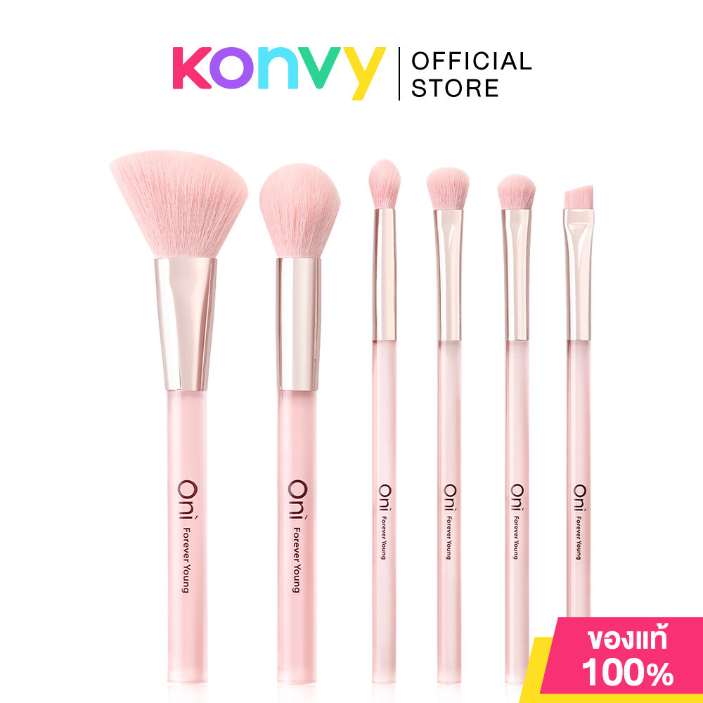 Oni Sakura Crystal Brush Set 6pcs เซทแปรงแต่งหน้า 6 ชิ้น สีชมพู โอนิ ขนแปรงนุ่มละมุน จิกสีชัด คอมพลีทลุคสวยได้ทุกวัน.