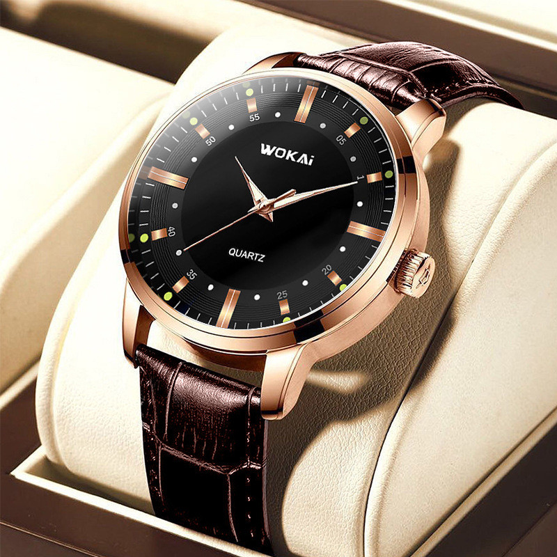 Wokai Mens Scale Luminous Belt Watch Simple Business Quartz Watch 639