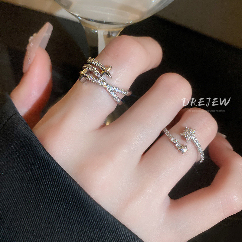 DREJEW แหวนแฟชั่น ประดับเพชร เพทาย ดาว เปิดนิ้วชี้ ระดับไฮเอนด์ เครื่องประดับ สําหรับผู้หญิง ผู้ชาย J018