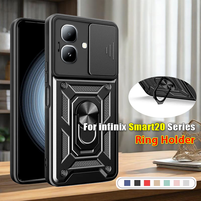 สไลด์เลนส์สําหรับ infinix Smart 20 10 9 8 Smart20 Smart10 4G กันกระแทกเคสโทรศัพท์ผู้ถือแหวนปลอกวงเล็บ Stent Push กล้องป้องกันกรณีปกหลัง