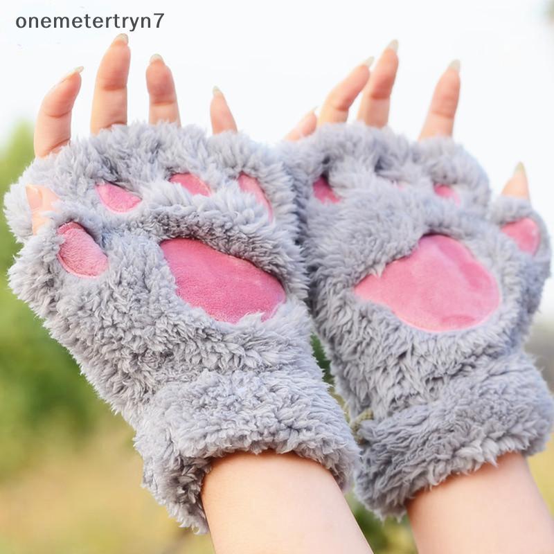TYN น่ารักตุ๊กตาแมว Claw Paw ถุงมือ Plush Mittens Warm Soft Plush สั้น Fingerless Fluffy หมีถุงมือเครื่องแต่งกายถุงมือครึ่งนิ้ว N