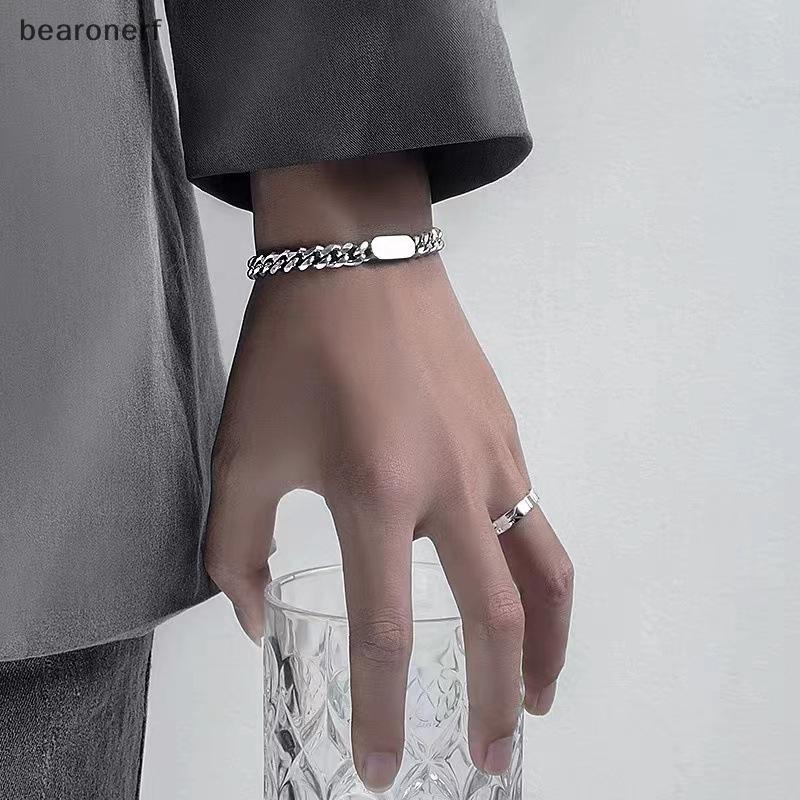 Bearonerf] ไทเทเนียมเหล็กอินเทรนด์สร้อยข้อมือสแควร์ฮิปฮอปแฟชั่นบุคลิกภาพที่เรียบง่ายเย็นสไตล์สร้อยข้อมือเครื่องประดับมือของขวัญใหม่
