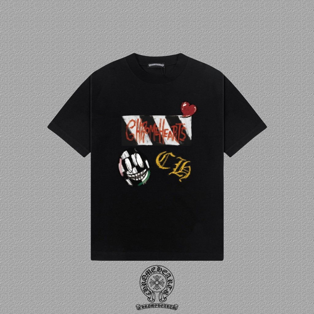 Chrome Hearts/Chrome Hearts 2026 6XL ต้นฤดูใบไม้ผลิสไตล์ใหม่เสื้อยืดแขนสั้นชายหญิงคู่ขนาดใหญ่สบาย Br