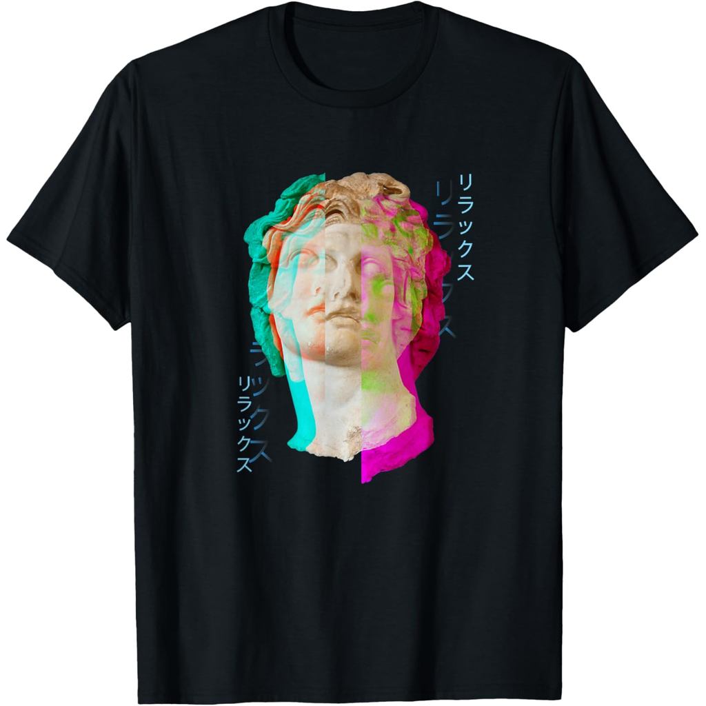 เสื้อยืดสไตล์ Glitch Greek Statue retrowave synthwave Vaporwave Aesthetic