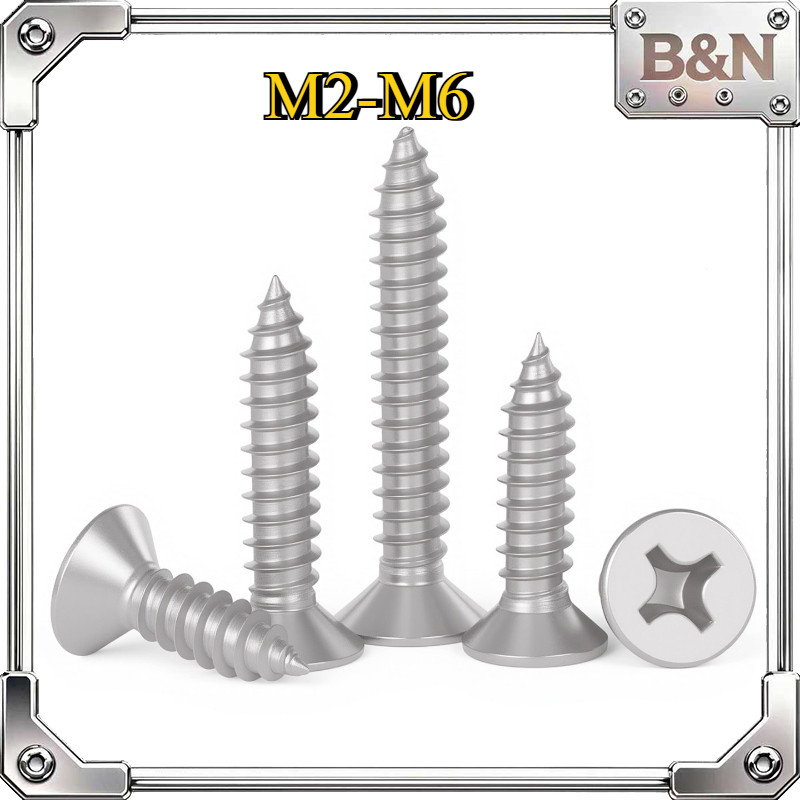 สกรูเกลียวปล่อยสแตนเลส 316 สกรูเกลียวปล่อย หัวแบน เตเปอร์ M2/M2.2/M2.6/M3/M3.5/M4/M5/M6 * L5-100mm B&N-1