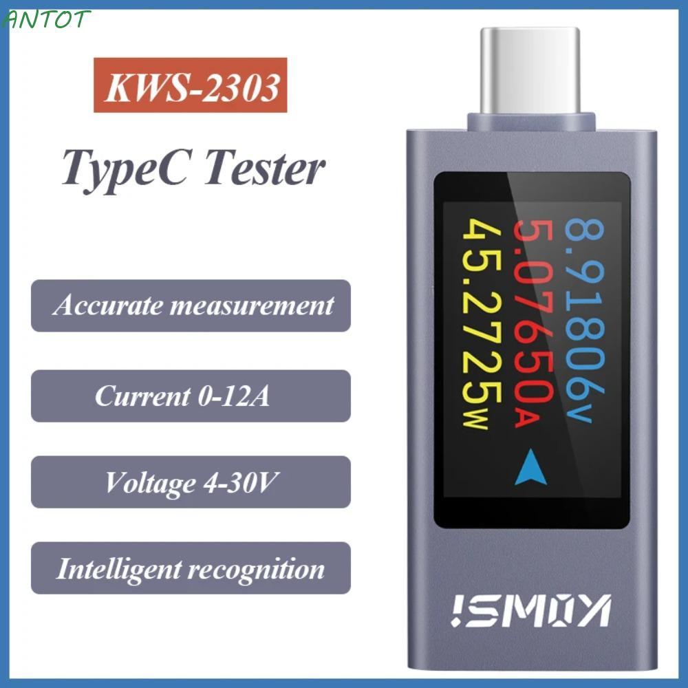 ANTOT เครื่องวัดกระแสไฟฟ้าและแรงดันไฟฟ้า, KWS-2303C Type-C Power Meter Tester, จอแสดงผล LCD ความจุแบ