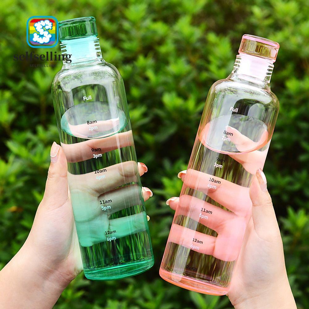 ขวดน้ํา SELFS, ถ้วยน้ําดื่มแบบใสป้องกันการรั่วซึม, ขวดน้ําผลไม้สไตล์ INS ขนาดเวลา 500/750ML สําหรับนักเรียน